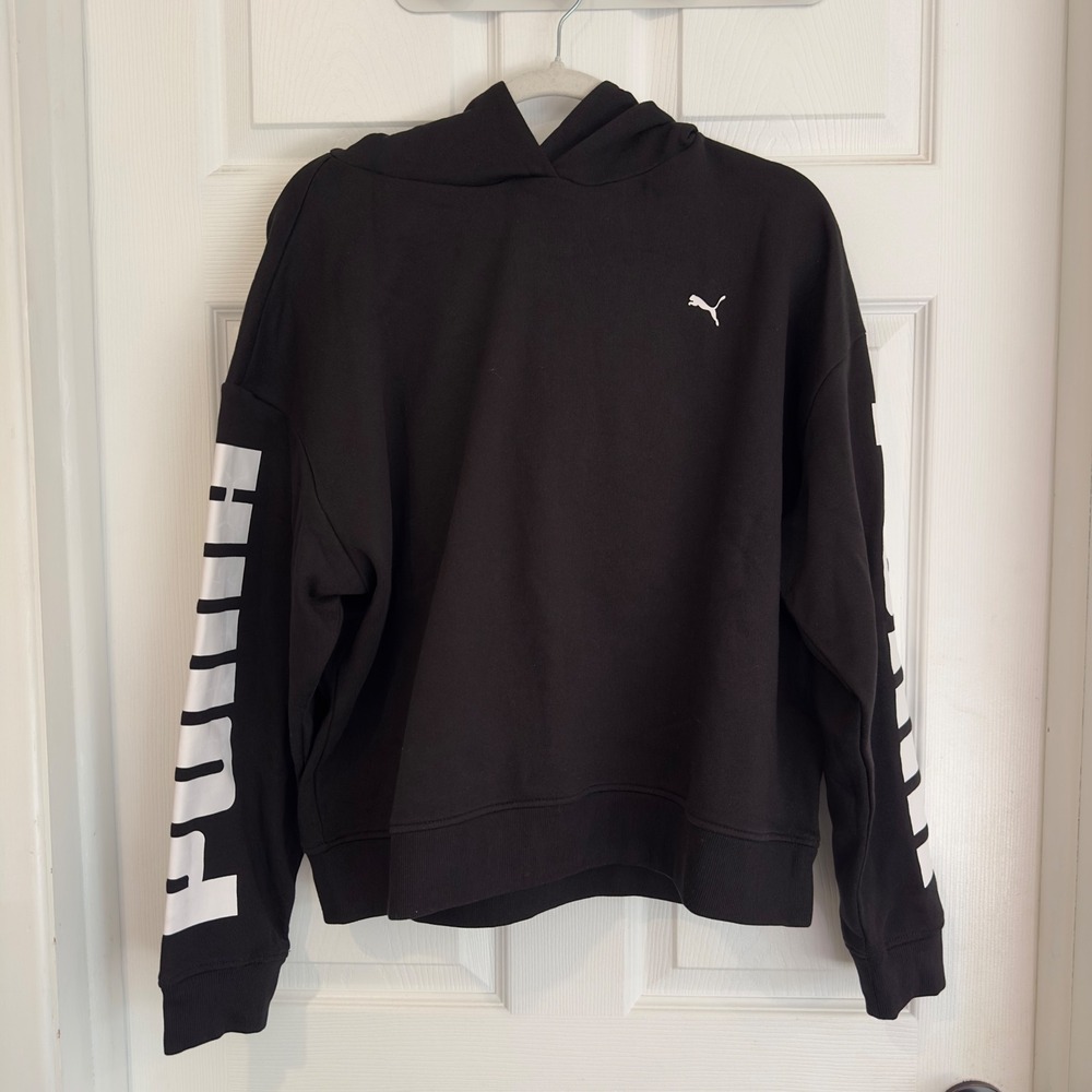 Puma Mens Black Graphic Sleeve Logo Pullover Hoodie Sweatshirt 580506-01 Large
